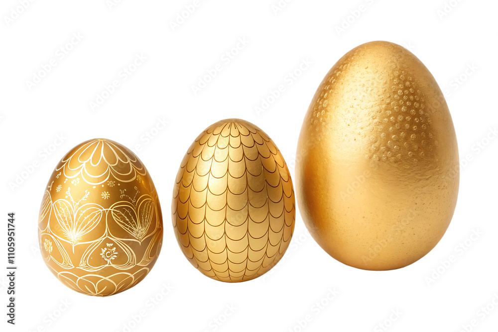Set of Golden egg isolated on white background.AI GENERATED Set of Golden egg isolated on white background.AI GENERATED
