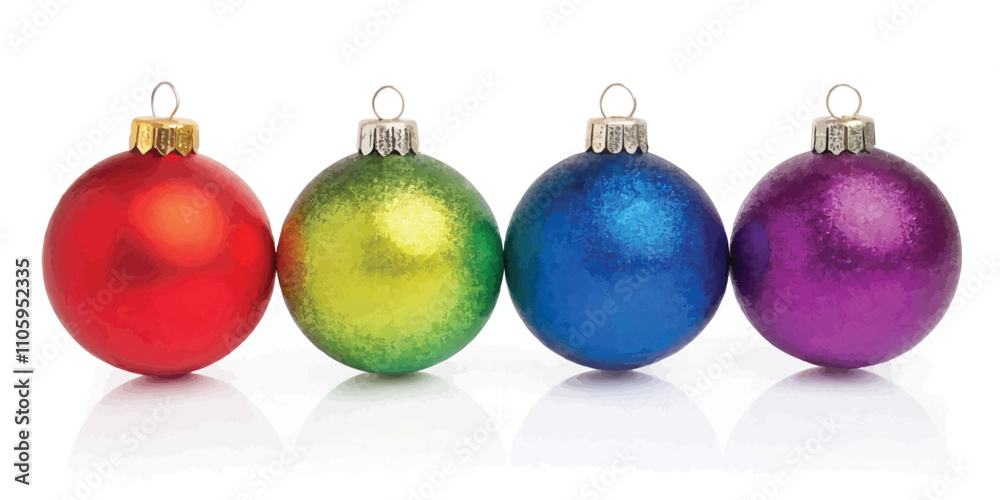 abstract 3d christmas ornament balls on ribbon with bow isolated on a white background