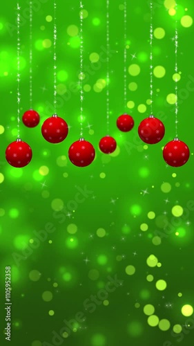 Christmas Classic Red Ornaments. Winter holidays background with red elegant ornaments, seamless loop, vertical resolution.
