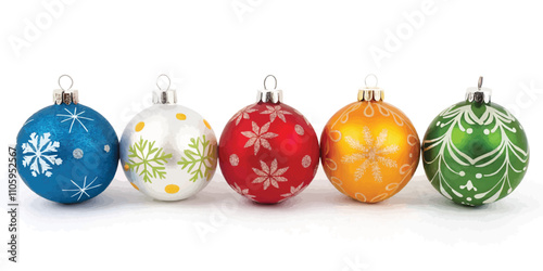 abstract 3d christmas ornament balls on ribbon with bow isolated on a white background