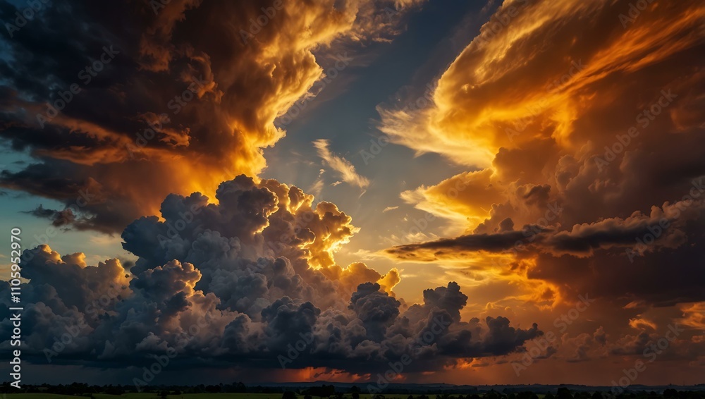 Obraz premium Dramatic golden sunset with vibrant clouds.