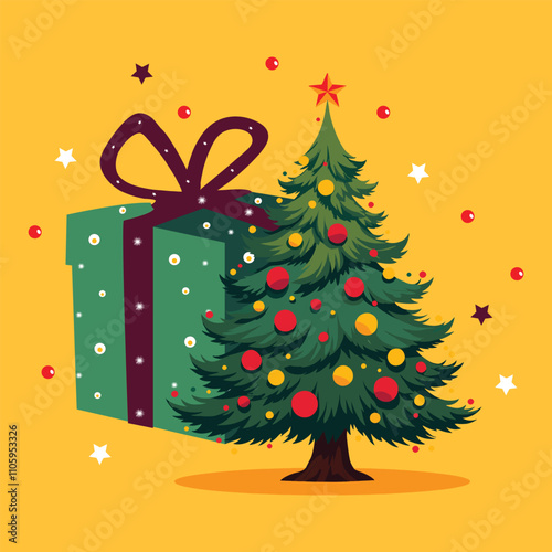 christmas tree and surprise box vector