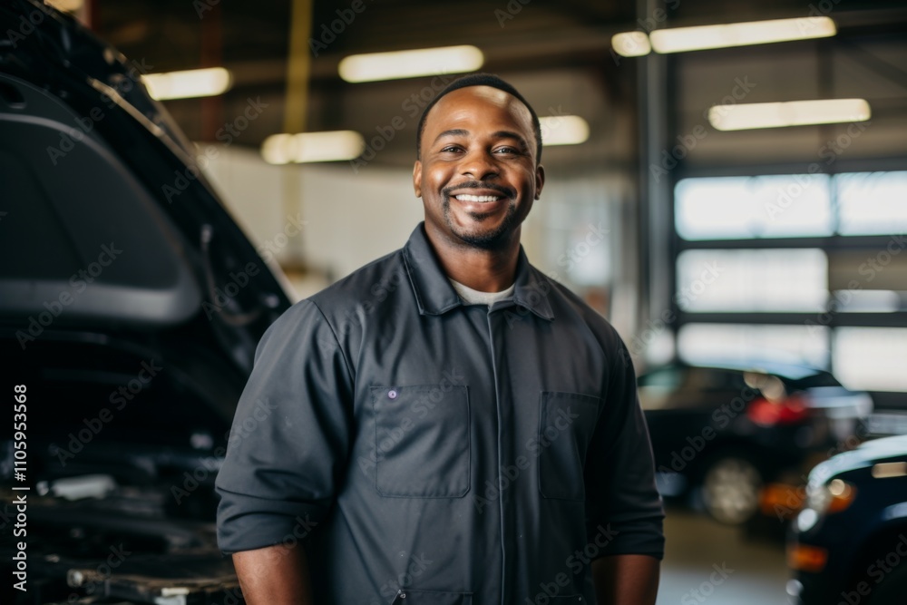 Smiling portrait of a middle aged car mechanic Smiling portrait of a middle aged car mechanic