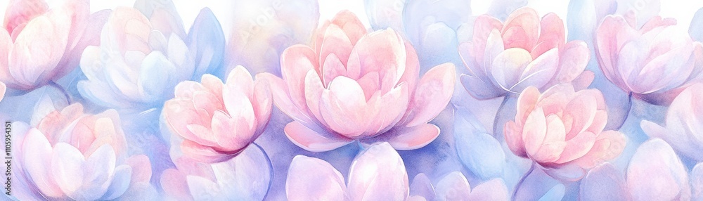 Delicate pink lotus flowers in soft hues. Delicate pink lotus flowers in soft hues.