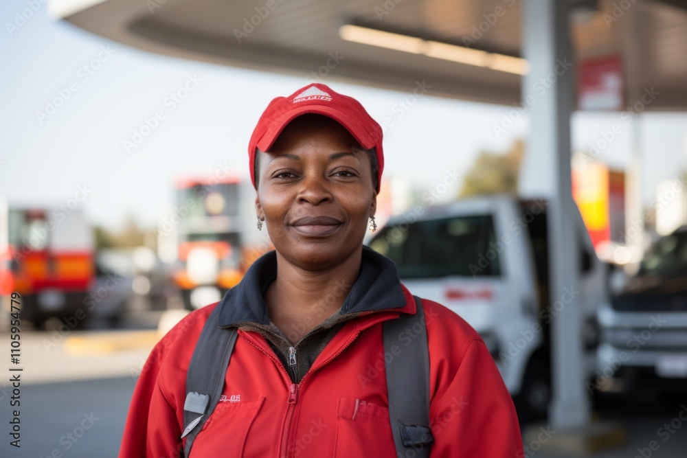 Portrait of a middle aged African American female worker at gas station Portrait of a middle aged African American female worker at gas station