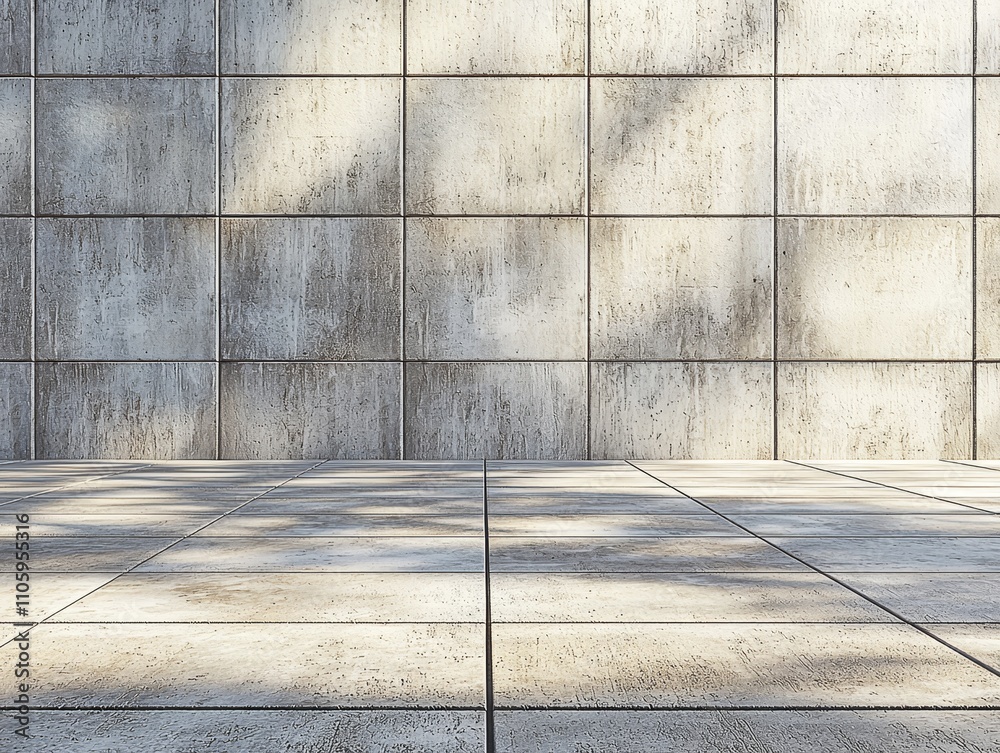 Bright Clean Concrete Wall with Blank Geometric Surface and Soft Shadows Bright Clean Concrete Wall with Blank Geometric Surface and Soft Shadows