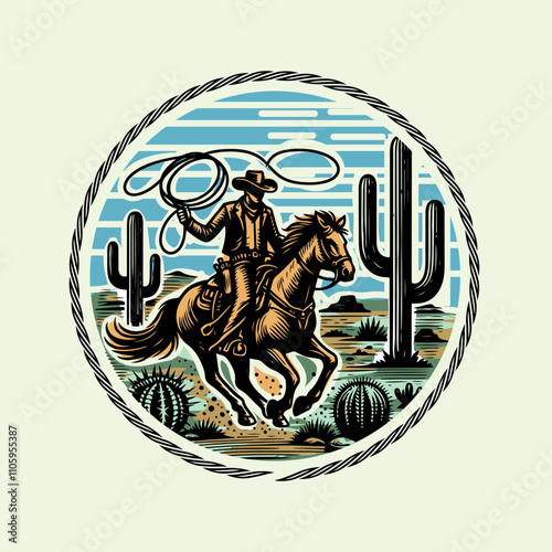 Western Cowboy riding a galloping horse