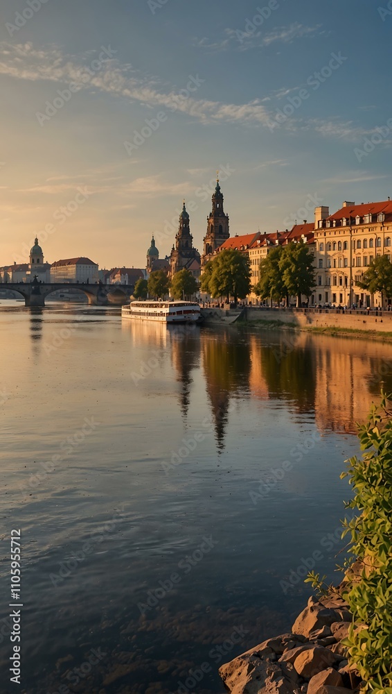 Obraz premium Dresden cityscape along the Elbe River.