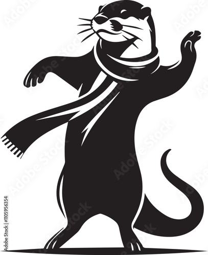 Dancing otter with a scarf black silhouette vector