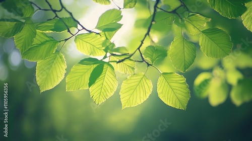 Fresh green leaves on tree branches