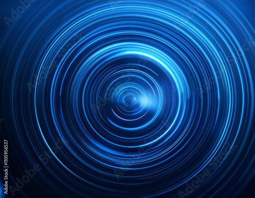 Blue abstract background with glowing circles. Swirl circular lines pattern