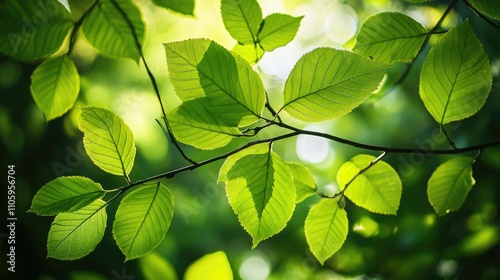 Fresh green leaves on tree branches
