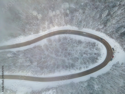 Kartepe Ski Center Drone Photo, Winter Season Kartepe Kocaeli, Izmit Turkiye (Turkey) photo