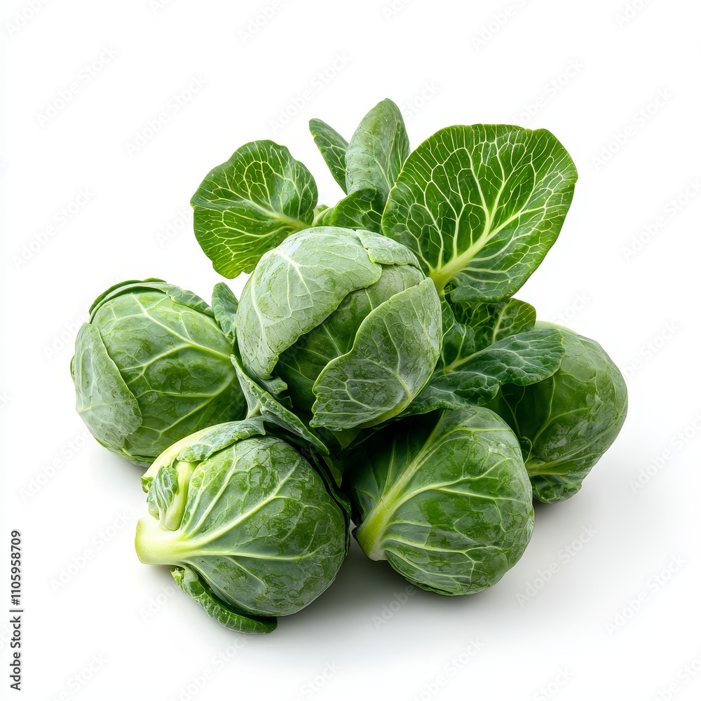 A Cluster of Fresh and Vibrant Brussels Sprouts with Compact Green Heads A Cluster of Fresh and Vibrant Brussels Sprouts with Compact Green Heads