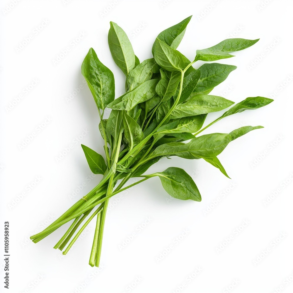 A Bunch of Fresh and Vibrant Water Spinach with Long Slender Green Leaves A Bunch of Fresh and Vibrant Water Spinach with Long Slender Green Leaves