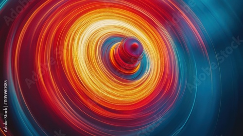 Abstract swirling vortex of vibrant red, orange, and blue hues.