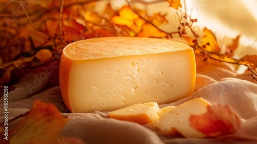 cheese, taleggio, studio light dreamy, marketing campaign, really IPER disruptive, autumn vibes, warm orange, dreamy, artificial, photo