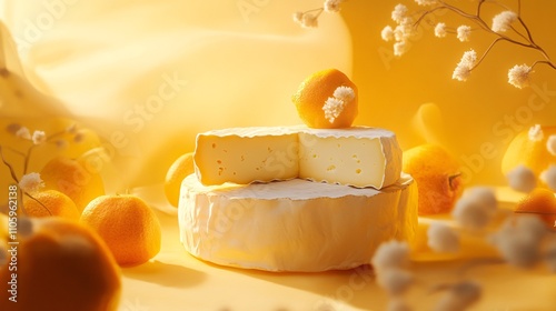 cheese, taleggio, studio light dreamy, marketing campaign, really IPER disruptive, autumn vibes, warm orange, dreamy, artificial, photo