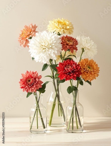 Wallpaper Mural A group of white, yellow, and red chrysanthemums in vases, group, floral, flowers, white, red Torontodigital.ca