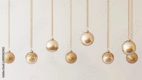 Gold Christmas balls gold jewelry hanging by a thread background