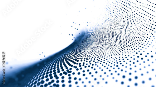 A mesmerizing abstract design featuring a wave of blue dots, showcasing depth and motion against a clean white backdrop. Ideal for digital art and modern aesthetics. photo