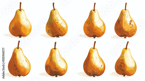 Set of pear fruit watercolor isolated clipart pears on white background. Vector fruits illustration