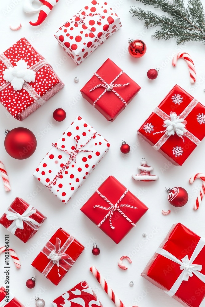 A Christmas card adorned with festive decorations on a white backdrop A Christmas card adorned with festive decorations on a white backdrop