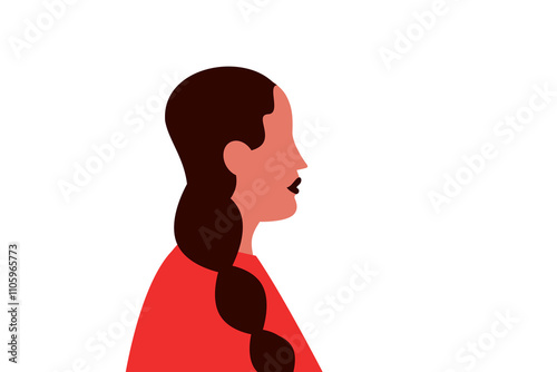 White woman, girl with black hair and braids. Red top, sweatshirt. Colorful, flat vector illustration on transparent background. Character design, horizontal layout photo