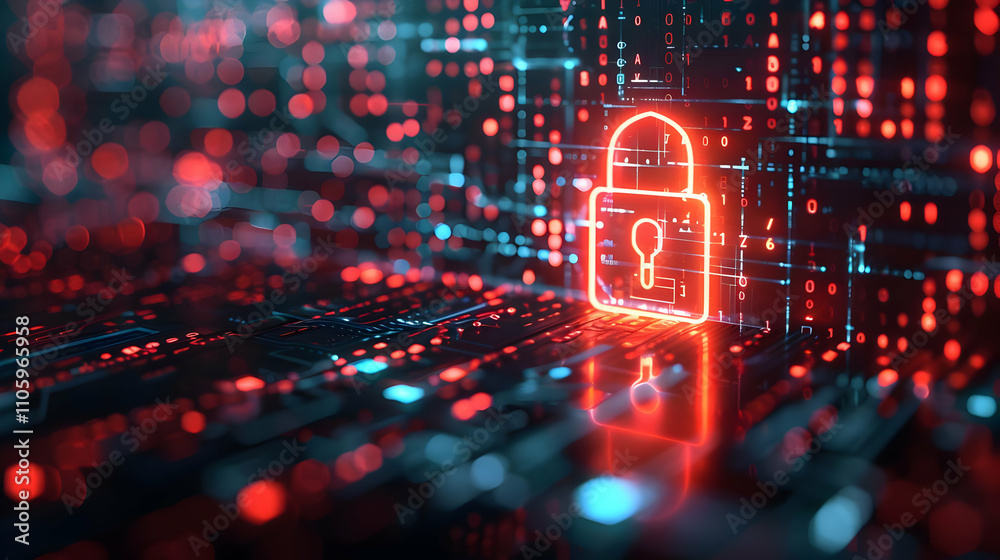 Cybersecurity: Digital Lock Illuminates Data Protection in Abstract 3D Background Cybersecurity: Digital Lock Illuminates Data Protection in Abstract 3D Background