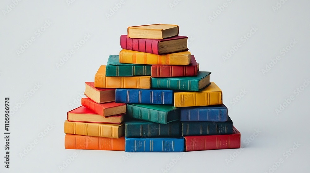 A Colorful Pyramid of Knowledge: Stack of Books in Vibrant Hues A Colorful Pyramid of Knowledge: Stack of Books in Vibrant Hues
