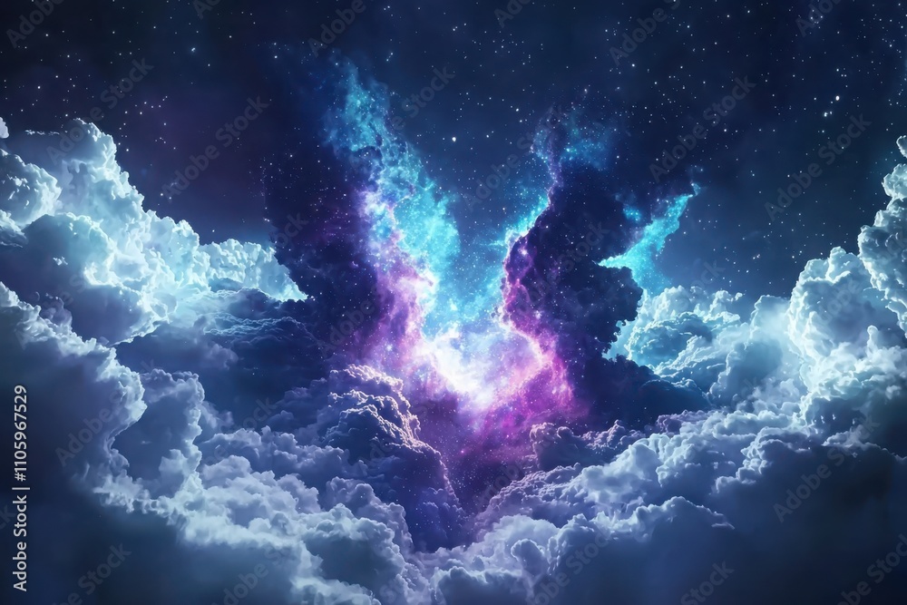 Fototapeta premium Spectacular luminous interstellar burst illuminates cosmic clouds in deep space visual art exploration of celestial phenomena