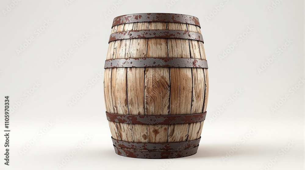 Obraz premium Aged wooden wine barrel with rusty iron bands, red wine, vintage, aged, winemaking