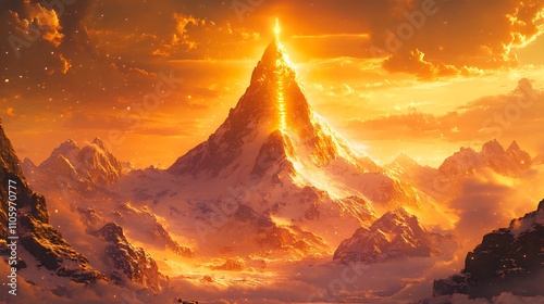 Majestic Golden Mountain Peak at Sunrise photo