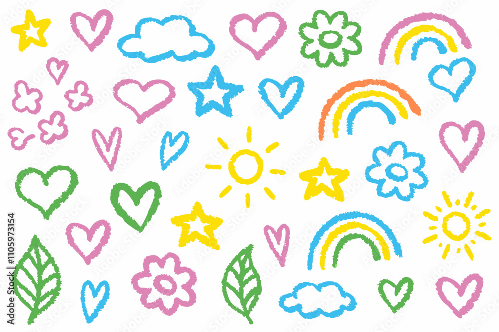 Colorful Hand-Drawn Crayon Doodles – Fun and Playful Design Elements Colorful Hand-Drawn Crayon Doodles – Fun and Playful Design Elements
