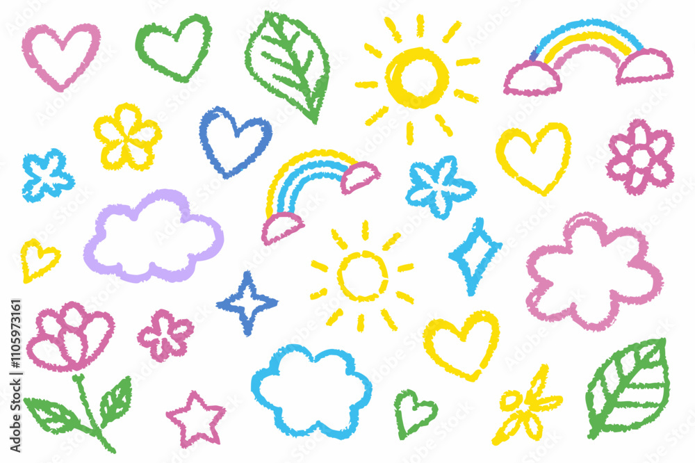 Colorful Hand-Drawn Crayon Doodles – Fun and Playful Design Elements Colorful Hand-Drawn Crayon Doodles – Fun and Playful Design Elements