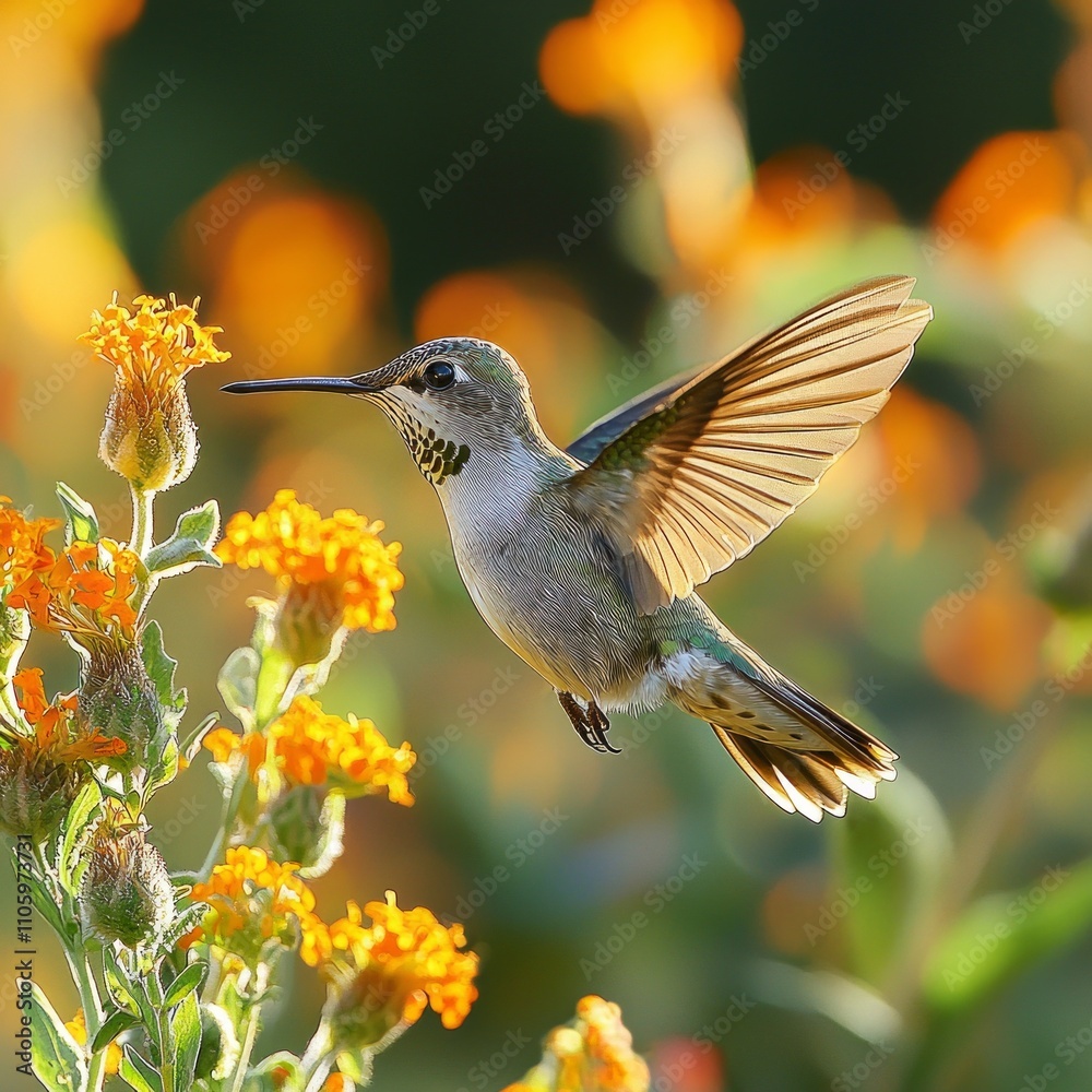 striking hummingbird hovers gracefully colorful flowers displaying its remarkable speed and intricate wing movements blurred background blooming plants. striking hummingbird hovers gracefully colorful flowers displaying its remarkable speed and intricate wing movements blurred background blooming plants.