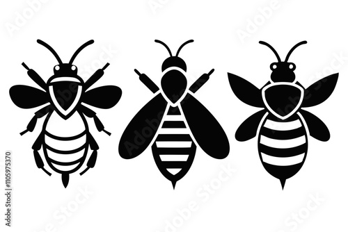 Bee Vector Silhouette Illustration,Honey bee set logo icon vector silhouette isolated.