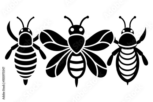 Bee Vector Silhouette Illustration,Honey bee set logo icon vector silhouette isolated.