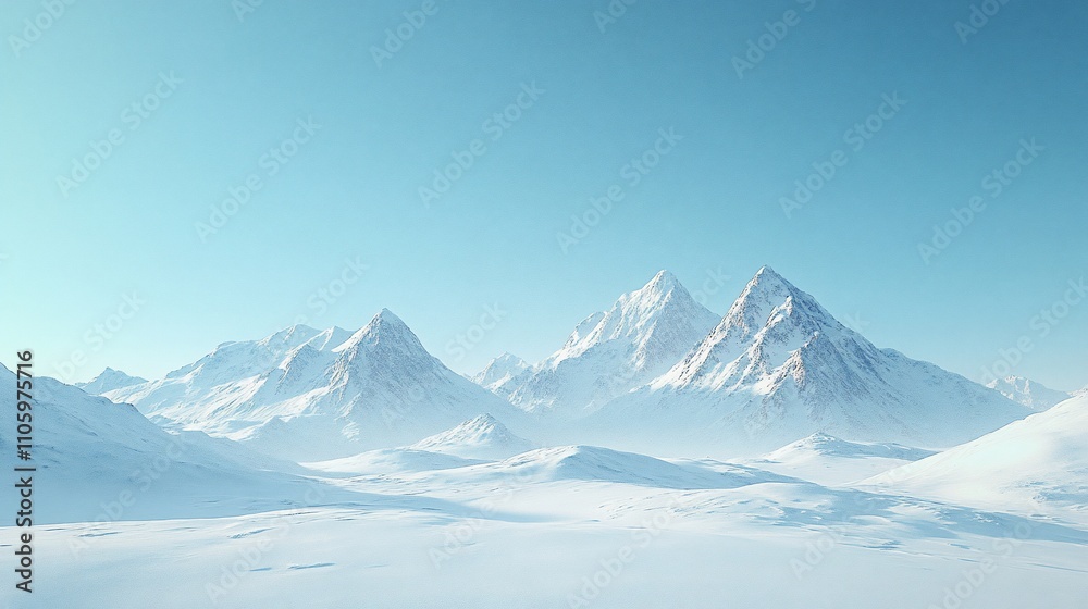 Majestic snow-covered mountain range under a clear sky. Majestic snow-covered mountain range under a clear sky.