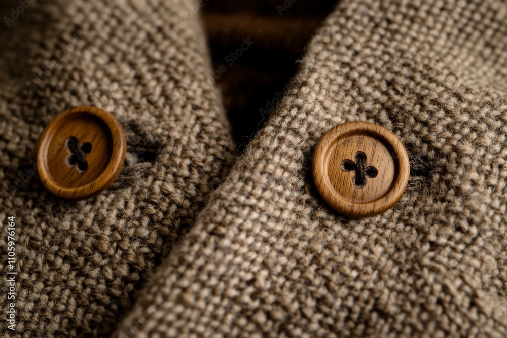 Rustic Coat Texture with Wooden Buttons: A Close-Up Shot Showcasing Natural Fabric Patterns and Vintage Style Rustic Coat Texture with Wooden Buttons: A Close-Up Shot Showcasing Natural Fabric Patterns and Vintage Style