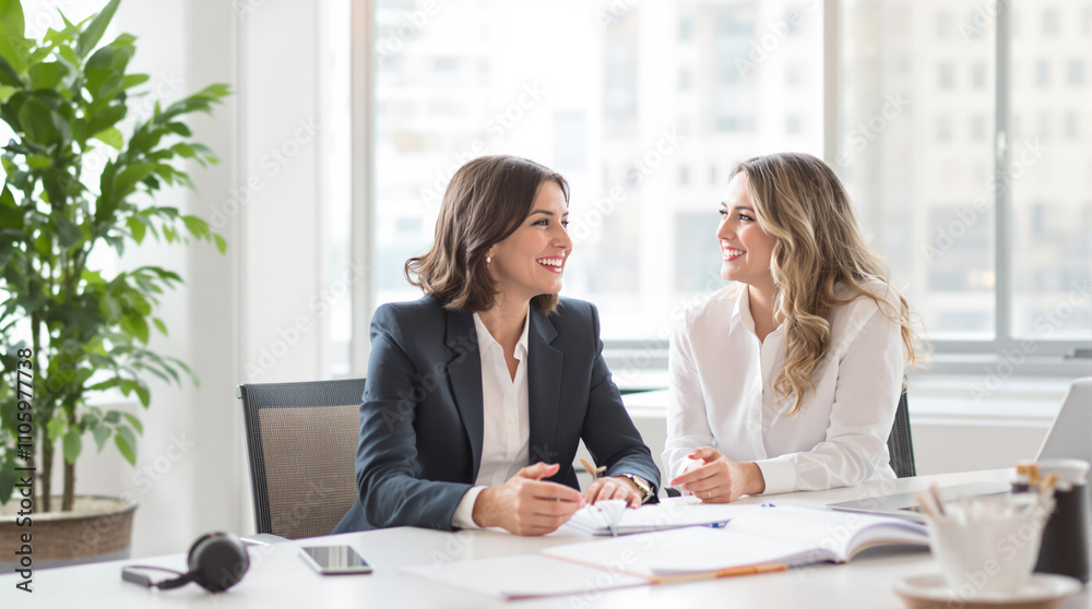 Businesswomen Engaged in Office Discussion Businesswomen Engaged in Office Discussion