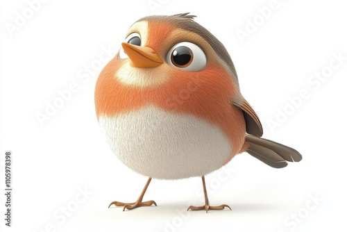 Charming cartoon robin bird illustration with big eyes and fluffy feathers in kids' art style