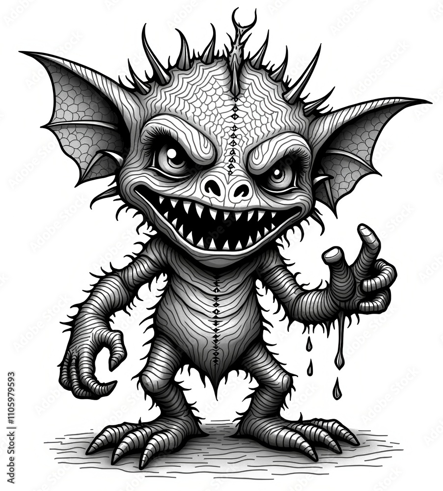 Menacing Monster with Wings and Sharp Teeth Menacing Monster with Wings and Sharp Teeth