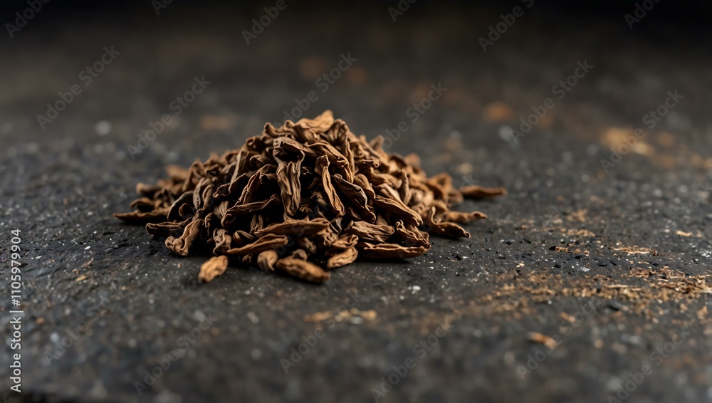 Dry hojicha tea leaves on stone. Dry hojicha tea leaves on stone.
