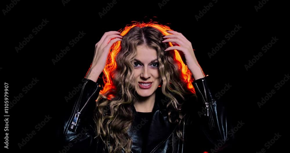 A Stylish Woman with Beautiful Curly Hair Captured in Captivating, Dramatic Lighting A Stylish Woman with Beautiful Curly Hair Captured in Captivating, Dramatic Lighting