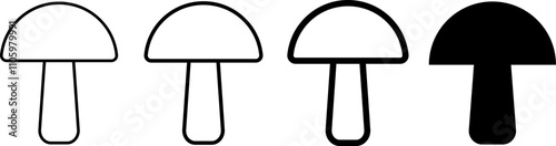 Mushroom icon set. Nature food sign business concept. Mushroom stem and cap
