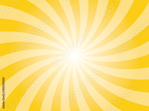 Jonquil yellow sunburst background. Radial retro glowing rays banner. Abstract retro whirlwind starburst vector abstract background. Twisted radial illustration.
