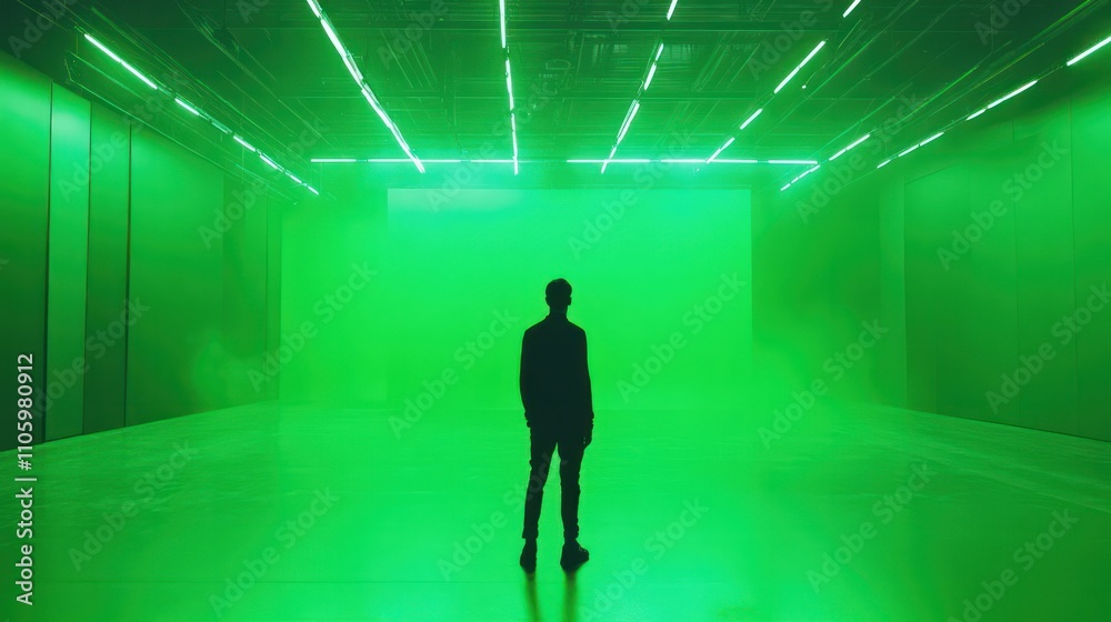 An individual embracing metropolitan living, set on a sleek green screen for contemporary visuals An individual embracing metropolitan living, set on a sleek green screen for contemporary visuals