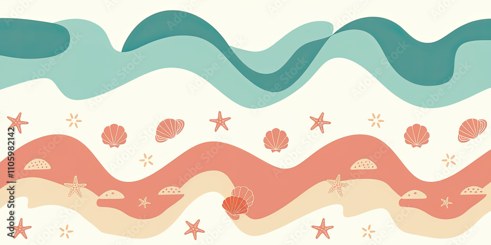 Cheerful Beach-Inspired Washi Paper Pattern with Ocean Elements Cheerful Beach-Inspired Washi Paper Pattern with Ocean Elements