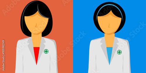 People portraits of medical staffs  isolated set, female faces avatars, flat vector illustration.